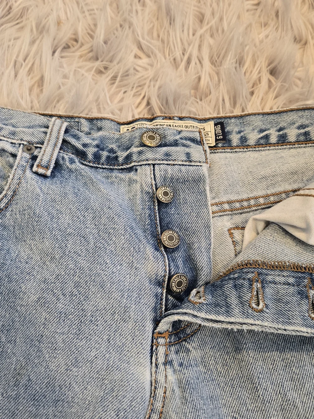 Vintage 90s American Eagle Light Wash Denim Maxi Skirt with Floral Panel - Picture 7 of 8